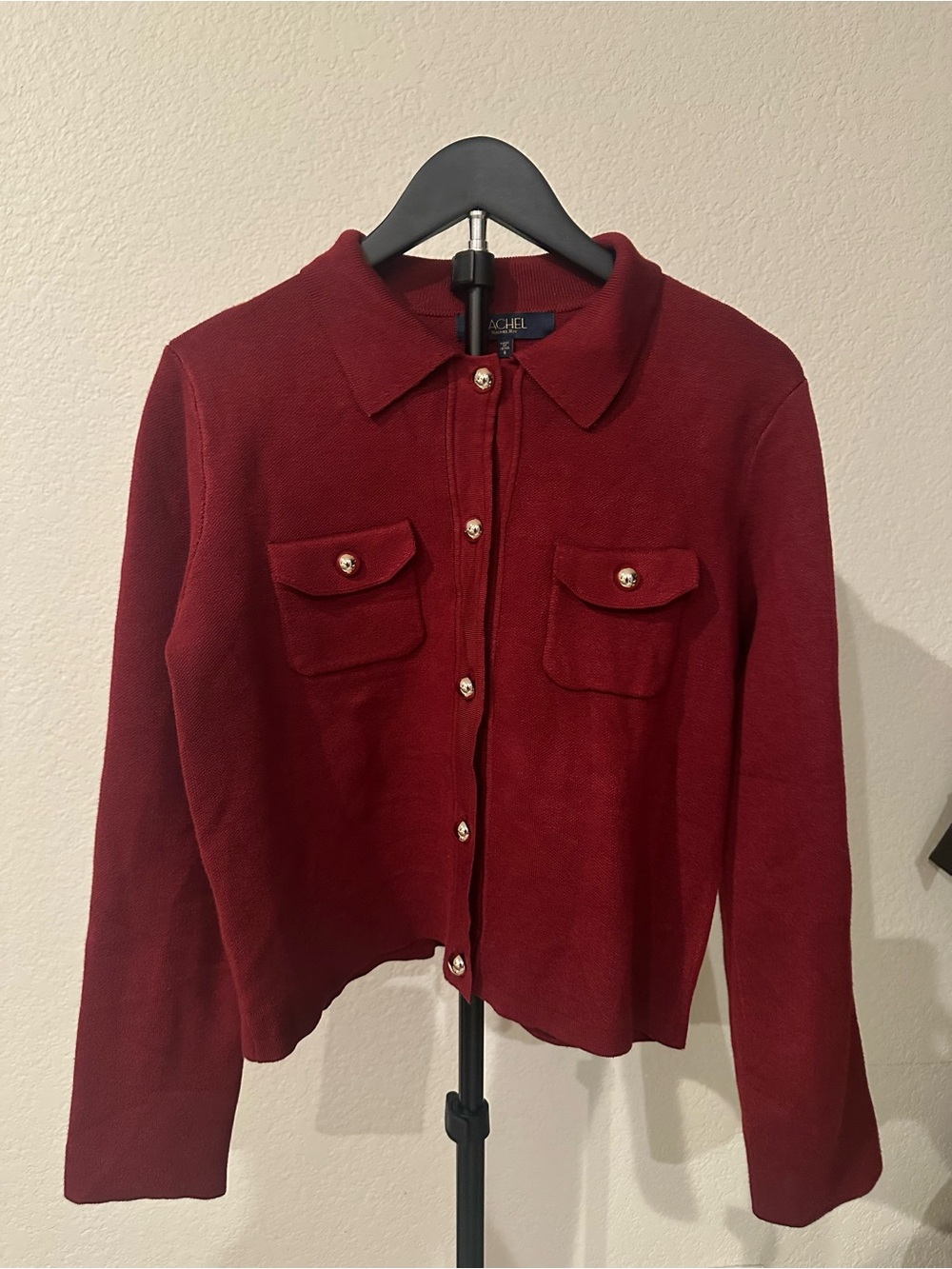 Rachel Roy Women's Burgundy Button-Front Knit Jacket Size Small